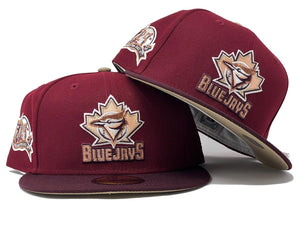 TORONTO BLUE JAYS 25TH ANNIVERSARY "SHADE OF BURGUNDY" CAMEL BRIM NEW ERA FITTED HAT