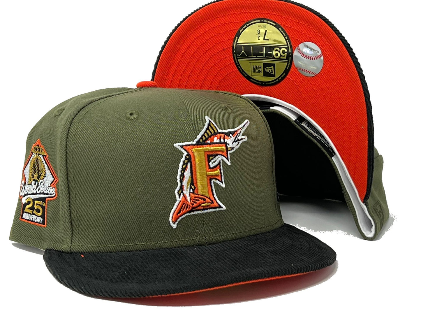 Florida Marlins 25th Anniversary "Corduroy Brim" Pack Orange Under Visor New Era Fitted Hat