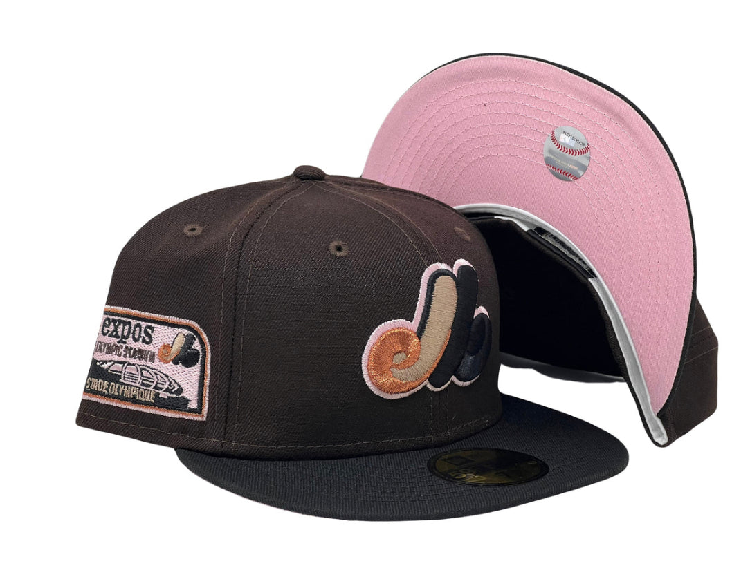  Montreal Expos Olympic Stadium Deep Drown Pink Brim New Era Fitted Hat