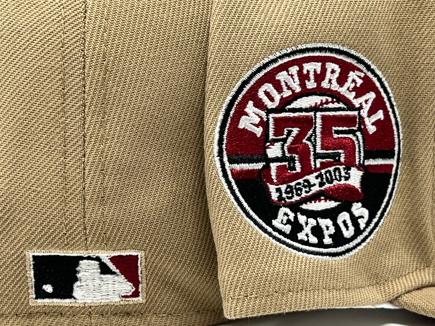 MONTREAL EXPOS 35TH ANNIVERSARY CAMEL BURGUNDY BRIM NEW ERA FITTED HAT