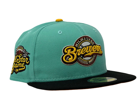 MILWAUKEE BREWERS 2002 ALL STAR GAME BLUE TINT BLACK VISOR RUST ORANGE BRIM NEW ERA FITTED HAT