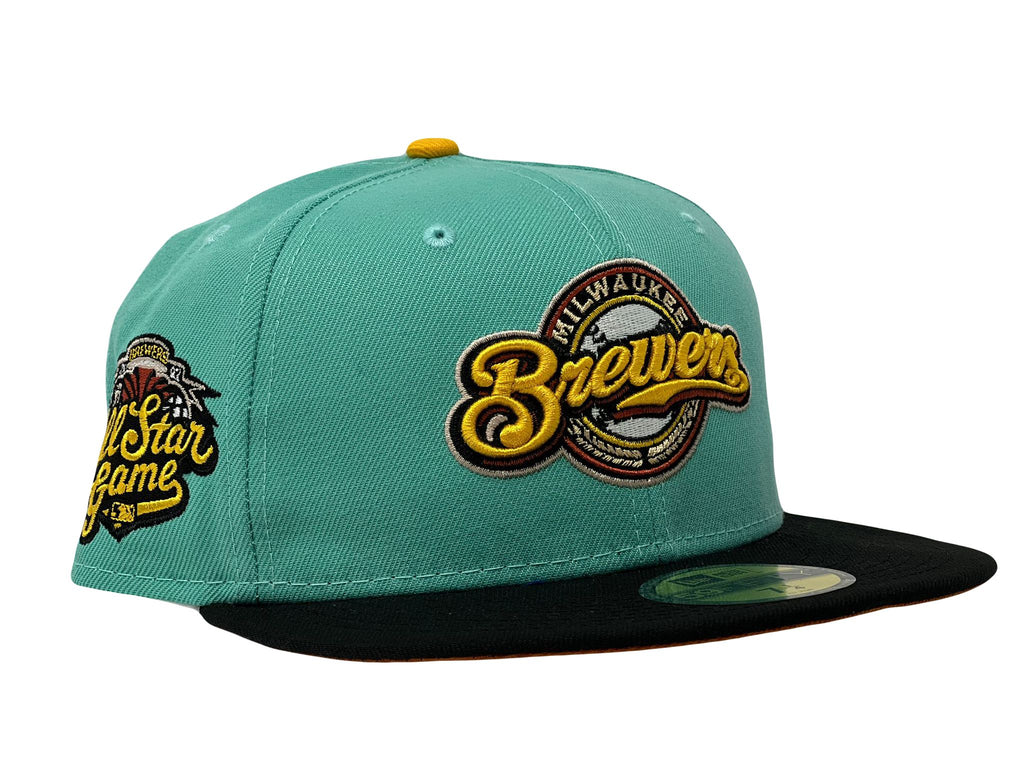 MILWAUKEE BREWERS 2002 ALL STAR GAME BLUE TINT BLACK VISOR RUST ORANGE BRIM NEW ERA FITTED HAT