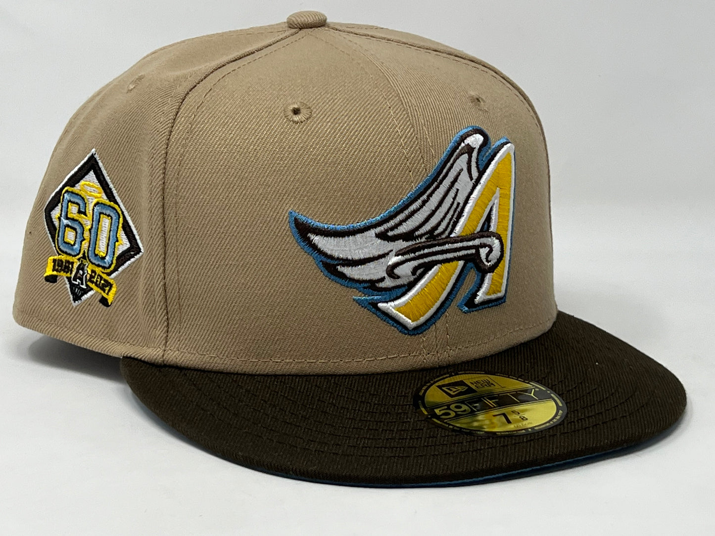 Anaheim Angels 60th Anniversary Camel Brown Visor Sky Blue Brim New Era Fitted Hat