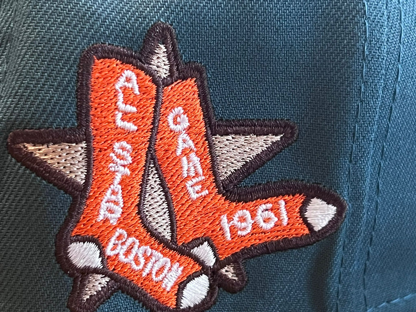 Boston Red Sox 1961 All Star Game Pine Needle Green Brown Visor Orange Brim New Era Fitted Hat
