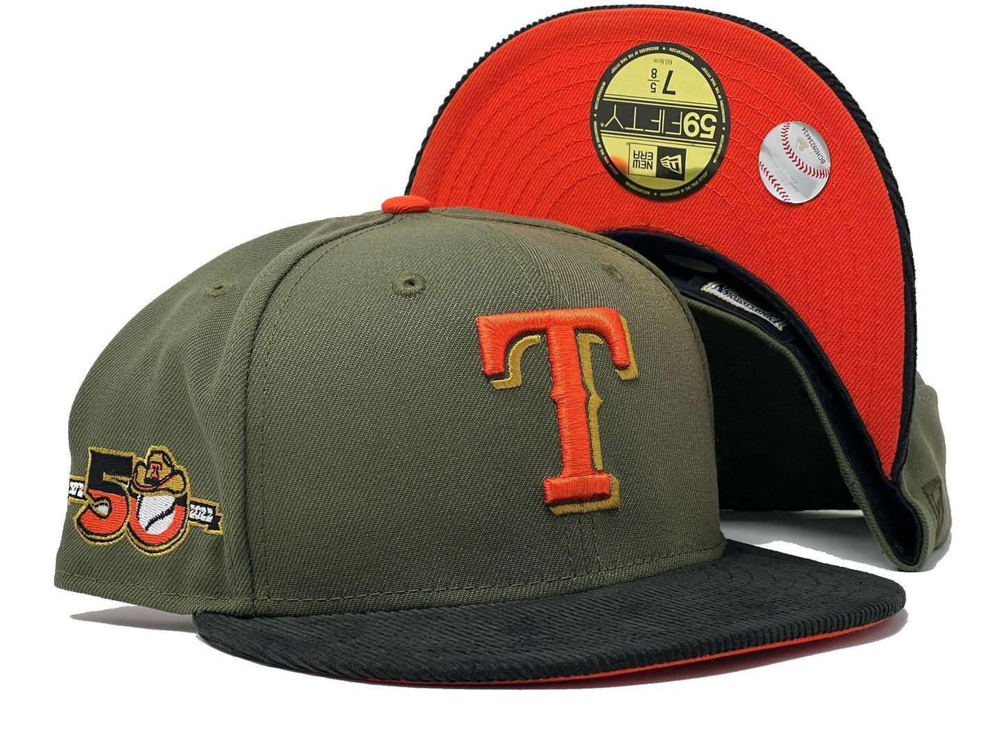 Texas Rangers 50th Anniversary "Corduroy Brim" Pack Orange Under Visor New Era Fitted Hat