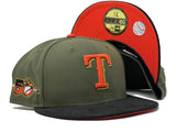 TEXAS RANGERS 50TH ANNIVERSARY "CORDUROY BRIM" PACK ORANGE UNDER VISOR NEW ERA FITTED HAT