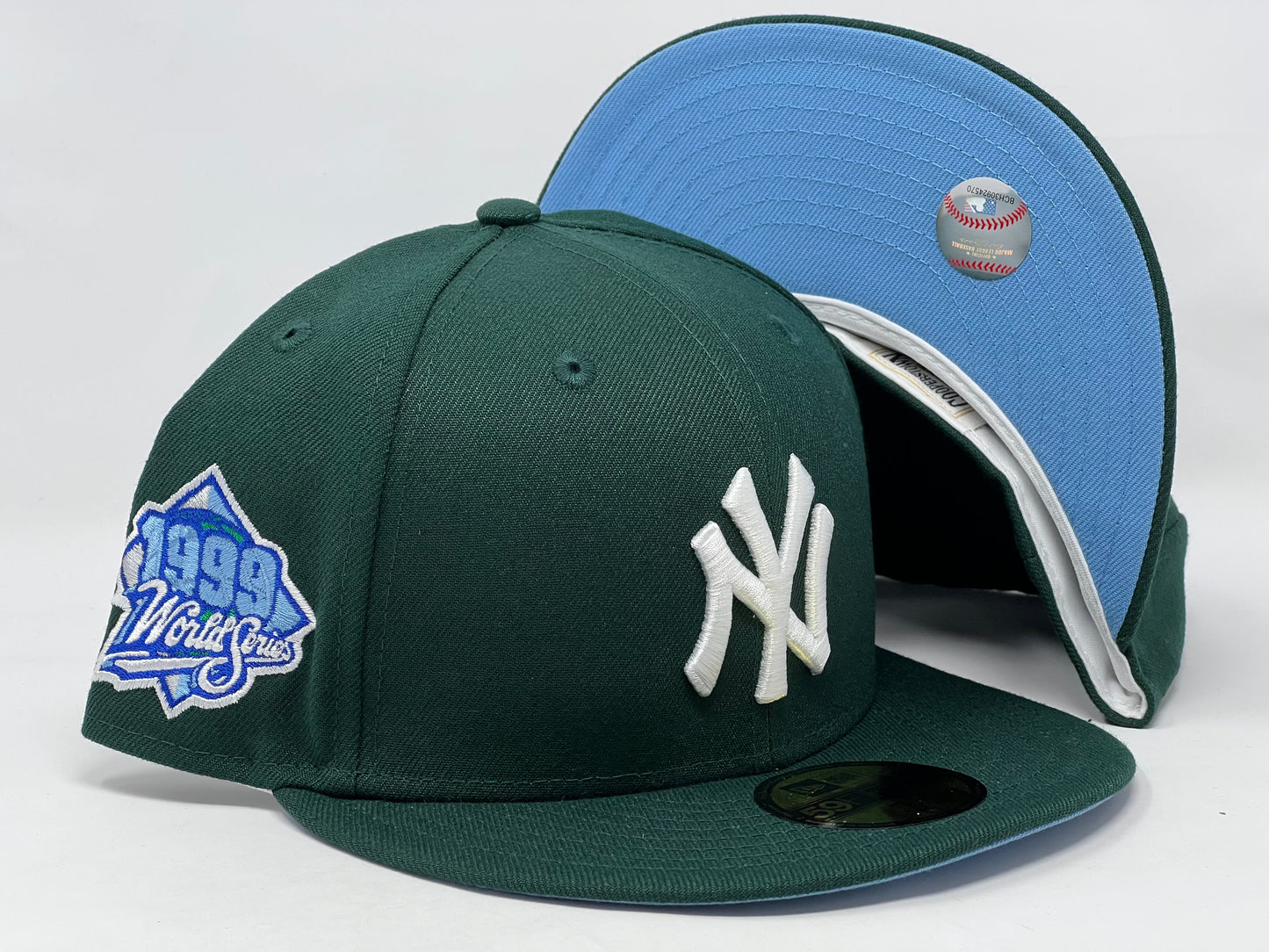 NEW YORK YANKEES 1999 WORLD SERIES DARK GREEN ICY BRIM NEW ERA FITTED HAT