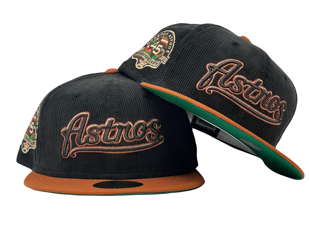 Houston Astros 45th Anniversary Black Corduroy Crown Rust Orange Visor Green Brim New Era Fitted Hat