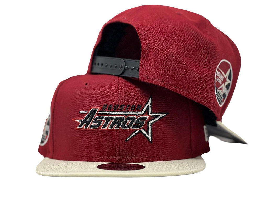 HOUSTON ASTROS 35TH ANNIVERSARY BURGUNDY WITH CHROME VISOR GRAY BRIM NEW ERA FITTED HAT