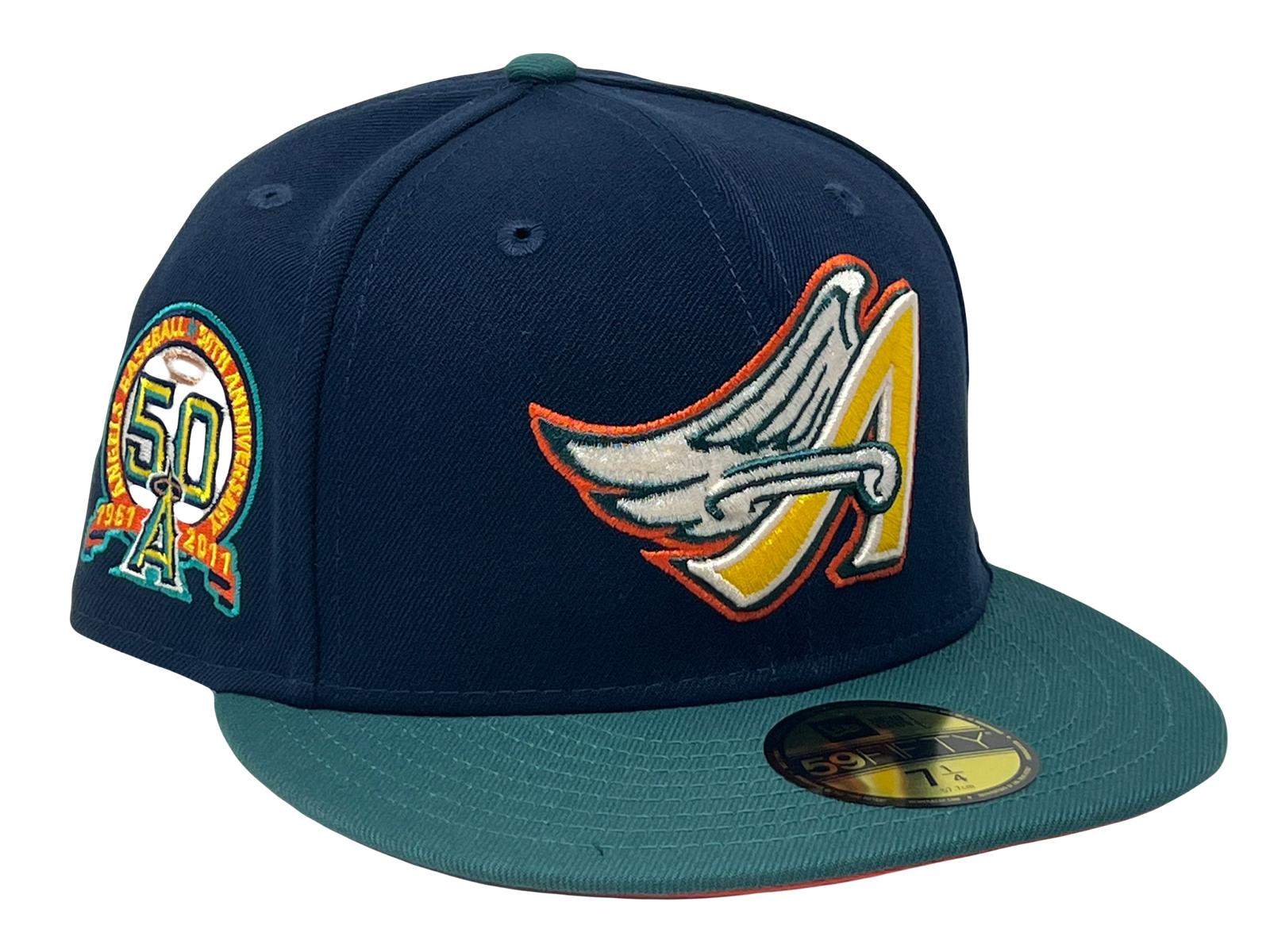 New Era Light Blue/navy Los Angeles Angels Green Undervisor 59fifty Fitted  Hat