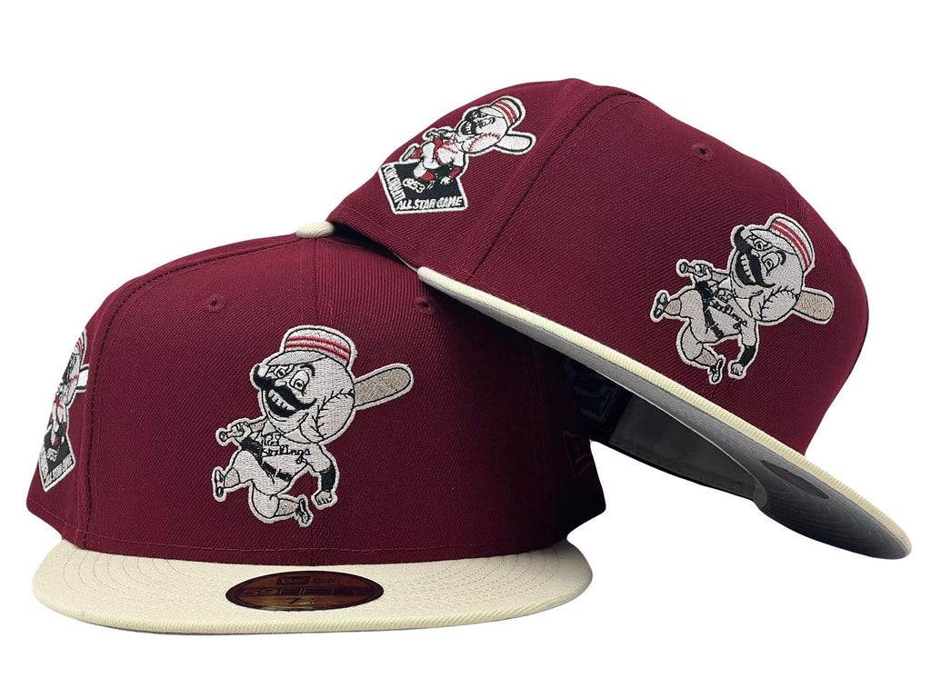 CINCINNATI REDS 1953 ALL STAR GAME BURGUNDY CHROME VISOR GRAY BRIM NEW ERA FITTED HAT