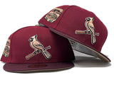ST. LOUIS CARDINALS BUSCH STADIUM FINAL SEASON "SHADE OF BURGUNDY" PACK CAMEL BRIM NEW ERA FITTED HA