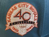 KANSAS CITY ROYALS 40TH ANNIVERSARY PINE NEEDLE GREEN RUST ORANGE BRIM NEW ERA FITTED HAT