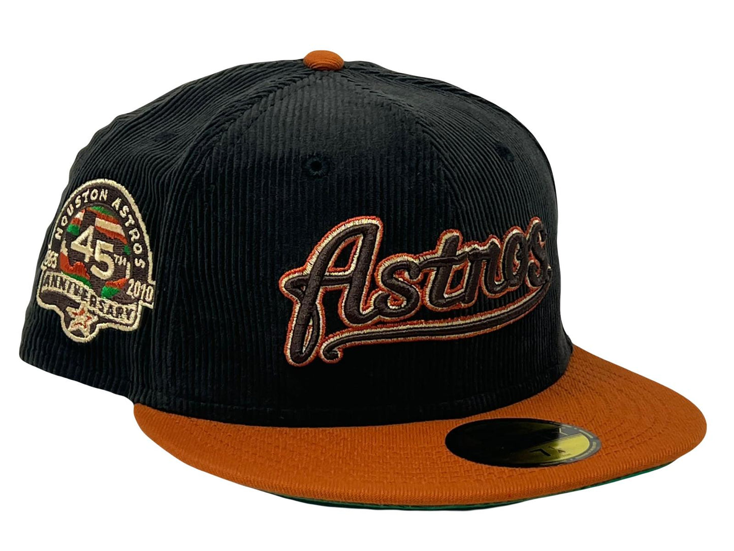 Houston Astros 45th Anniversary Black Corduroy Crown Rust Orange Visor Green Brim New Era Fitted Hat