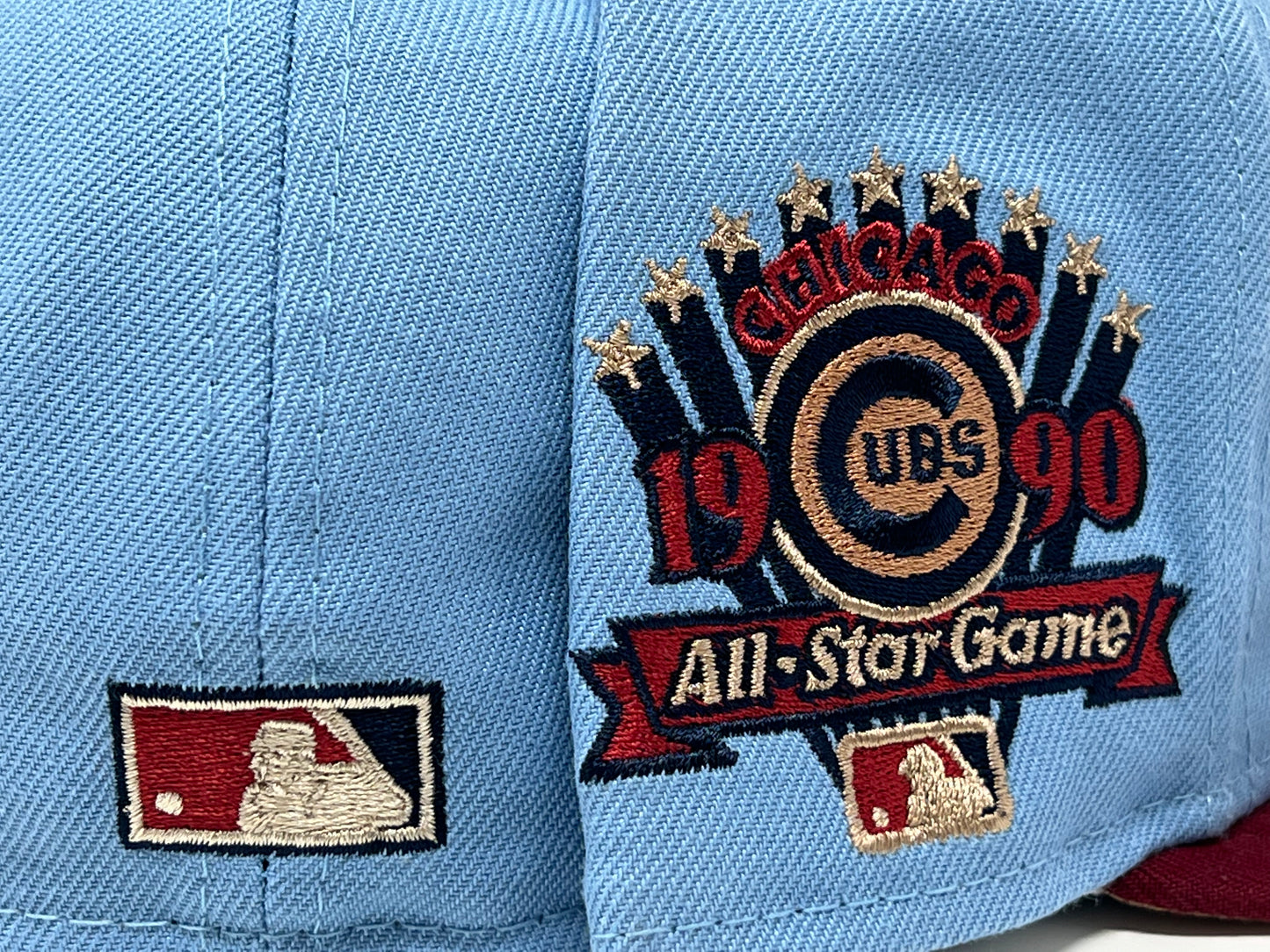 Chicago Cubs 1990 All Star Game Sky Burgandy Toast Brim New Era Fitted Hat