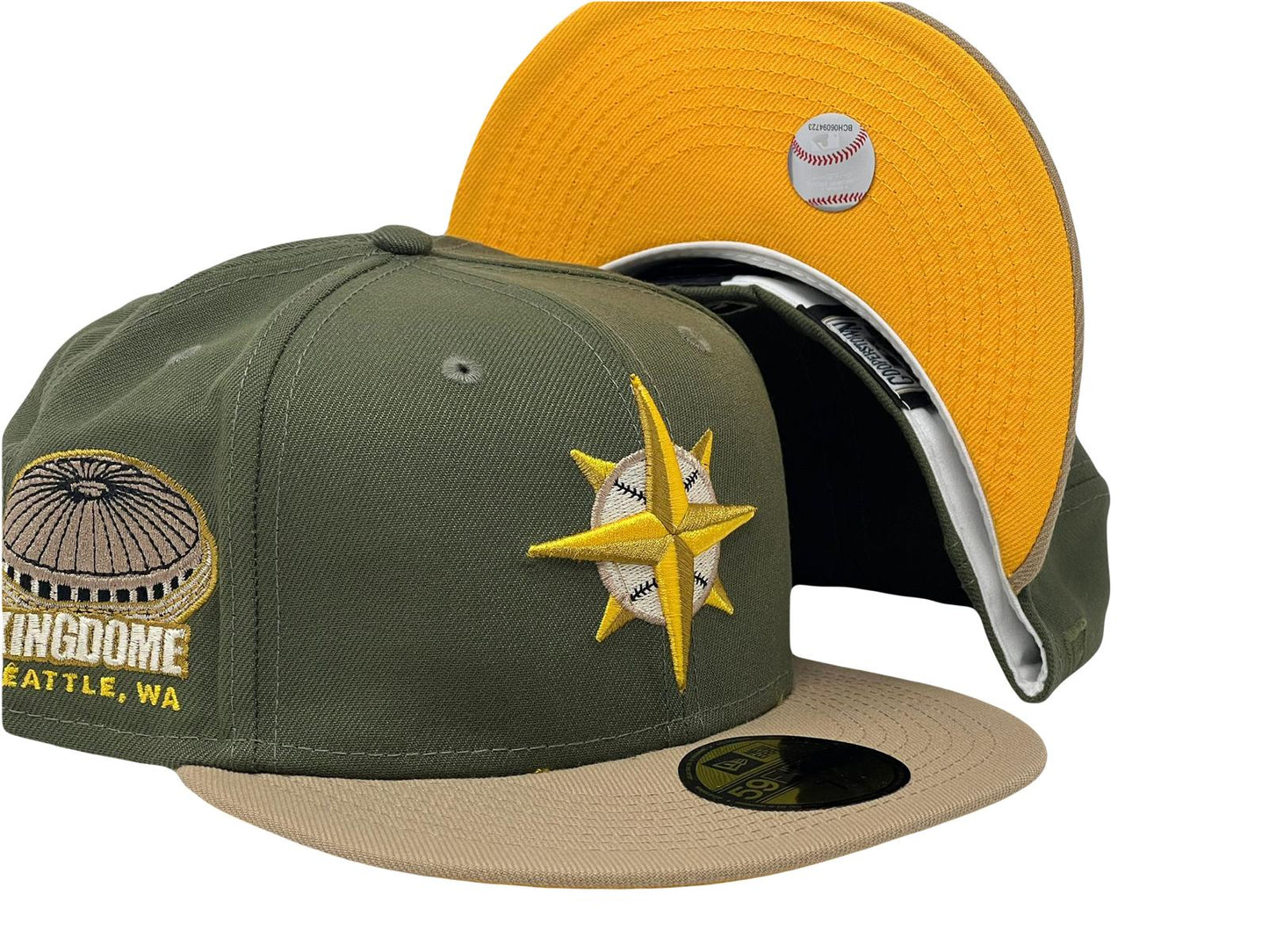 Seattle Mariners Kingdome Stadium Olive Crown Camel Visor Fitted Hats