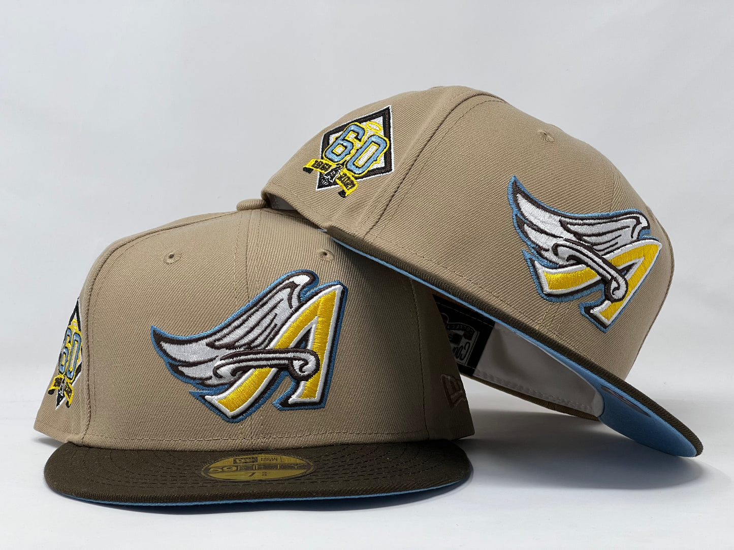 Anaheim Angels 60th Anniversary Camel Brown Visor Sky Blue Brim New Era Fitted Hat