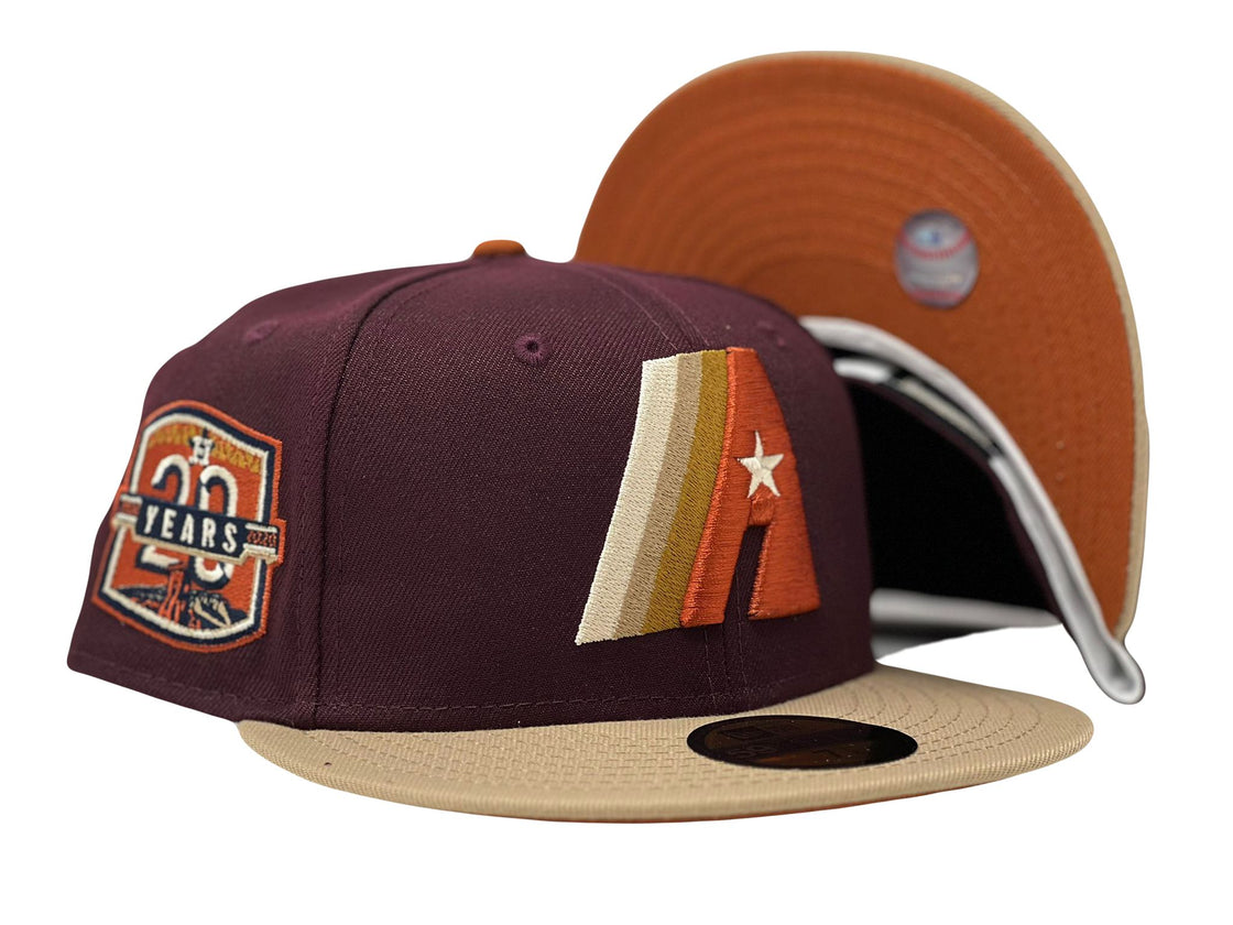 Houston Astros 20th Anniversary Maroon Camel Visor Rust Orange Brim New Era Fitted Hat