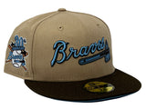 ATLANTA BRAVES 30TH ANNIVERSARY CAMEL BROWN VISOR ICY BRIM NEW ERA FITTED HAT