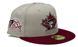 TORONTO BLUE JAYS 25TH ANNIVERSARY STONE BURGUNDY PINK BRIM NEW ERA FITTED HAT