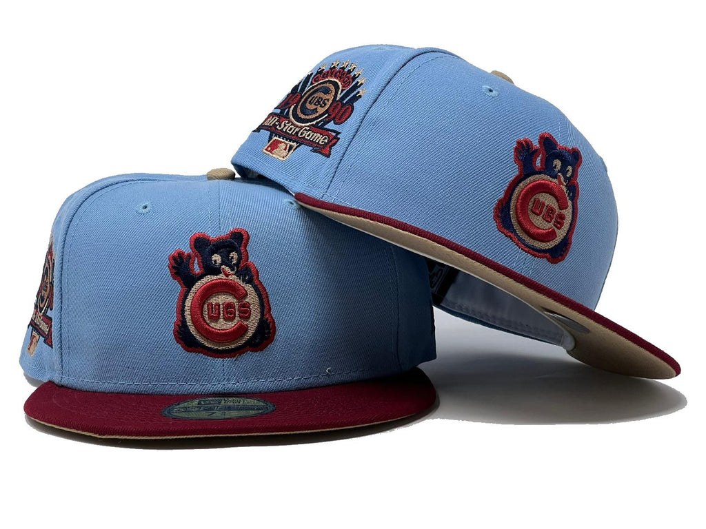 Chicago Cubs 1990 All Star Game Sky Burgandy Toast Brim New Era Fitted Hat