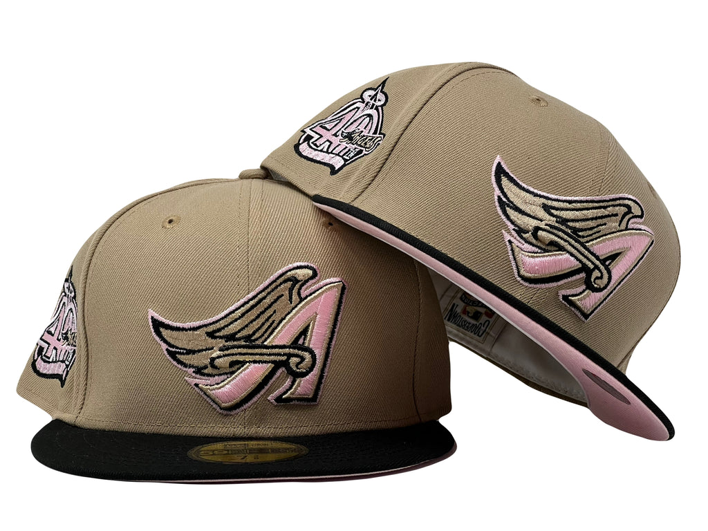Anahiem Angels 40th Anniversary Camel Black Visor Pink Brim New Era Fitted Hat