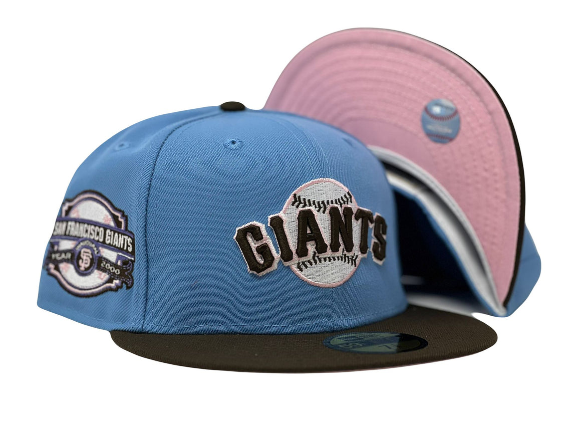 San Francisco Giants 2000 Inaugural Season Sky Blue Brown Visor Pink Brim New Era Fitted Hat