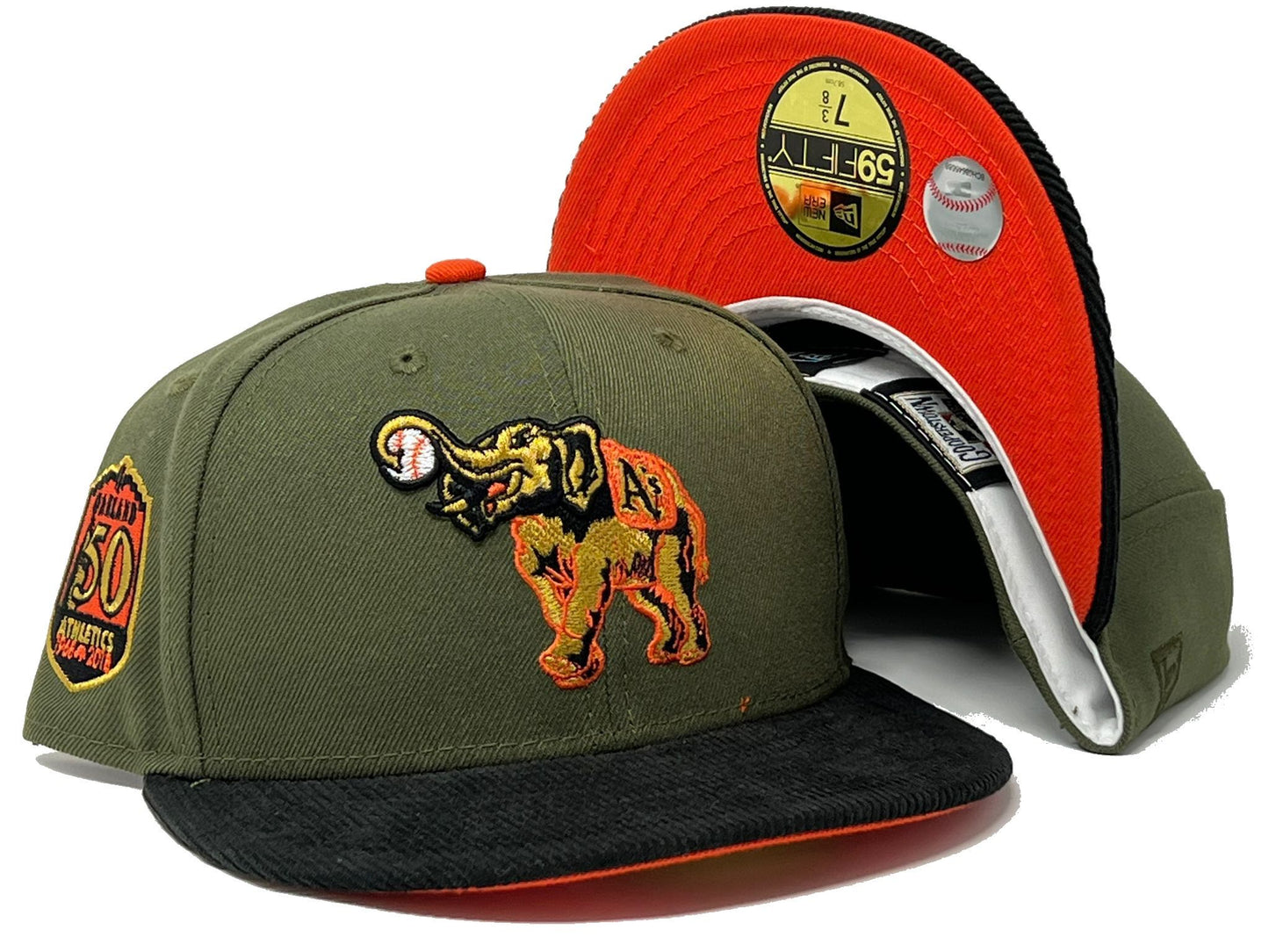Oakland Athletics 50th Anniversary "CORDUROY BRIM" Pack Orange Under Visor New Era Fitted Hat