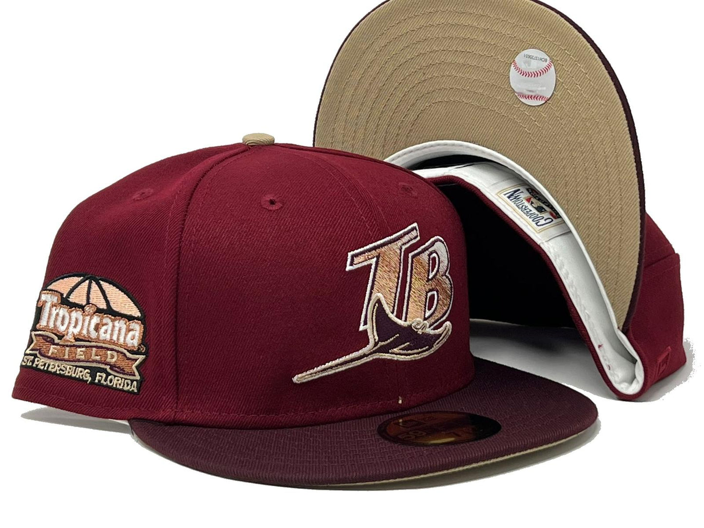 Tampa Bay Devil Rays Tropicana Field "Shade Of Burgundy " Pack Camel Brim New Era Fitted Hat