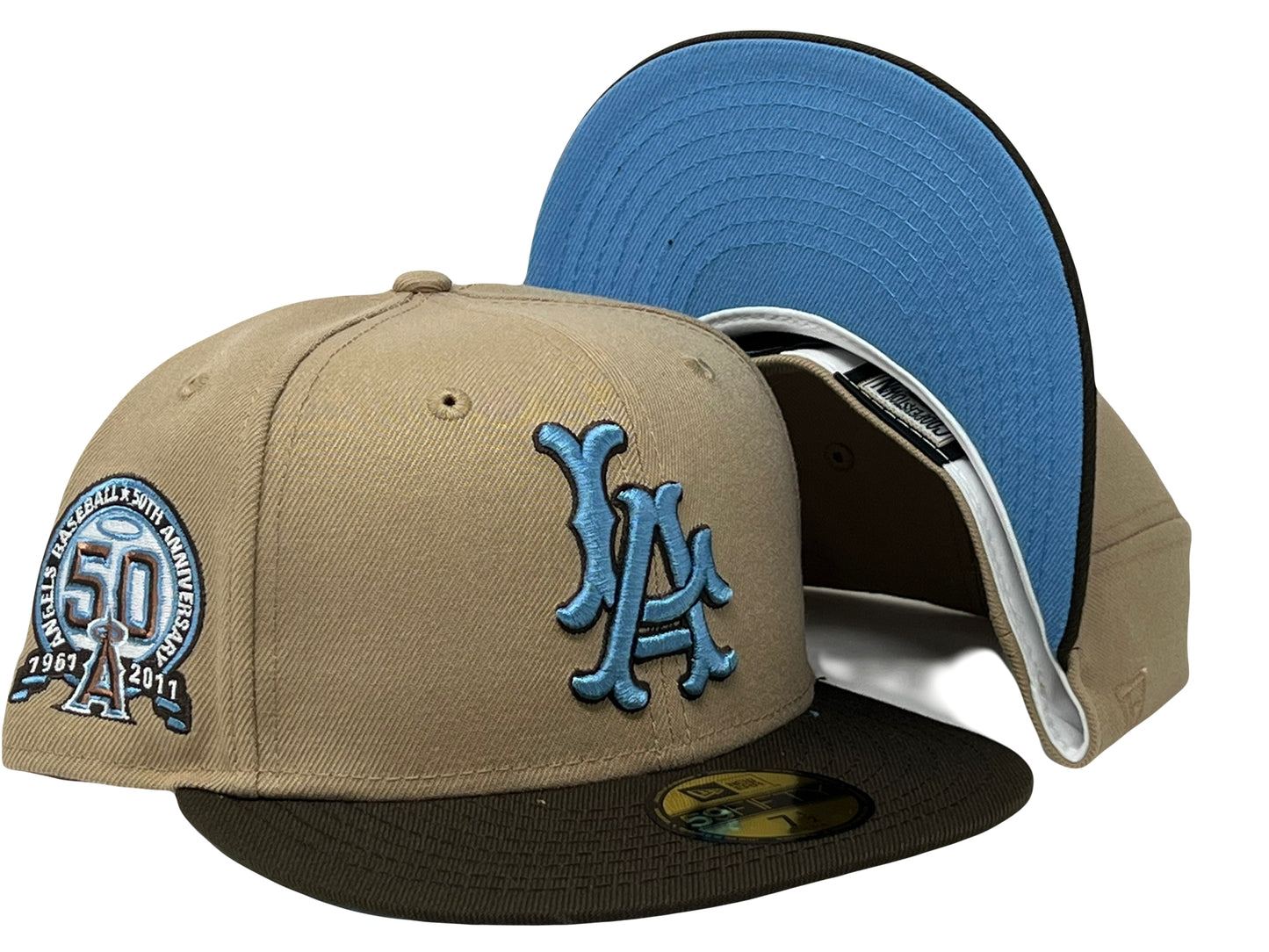 Los Angels  50th Anniversary Camel Brown Visor Icy Brim New Era Fitted Hat