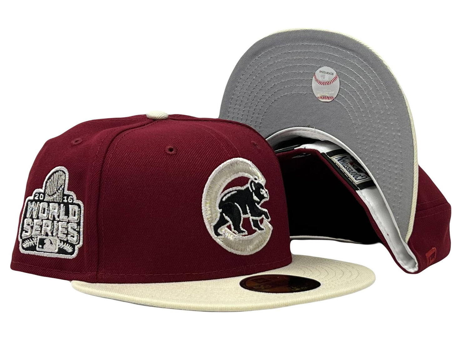 Chicago Cubs 2016 World Series "BURGUNDY CHROME VISOR GRAY" Brim New Era Fitted Hat