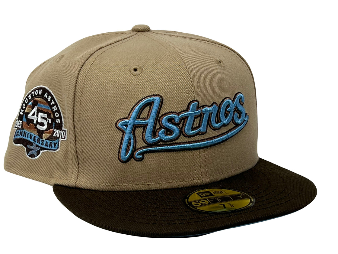 HOUSTON ASTROS 45TH ANNIVERSARY CAMEL BROWN VISOR ICY BRIM NEW ERA FITTED HAT