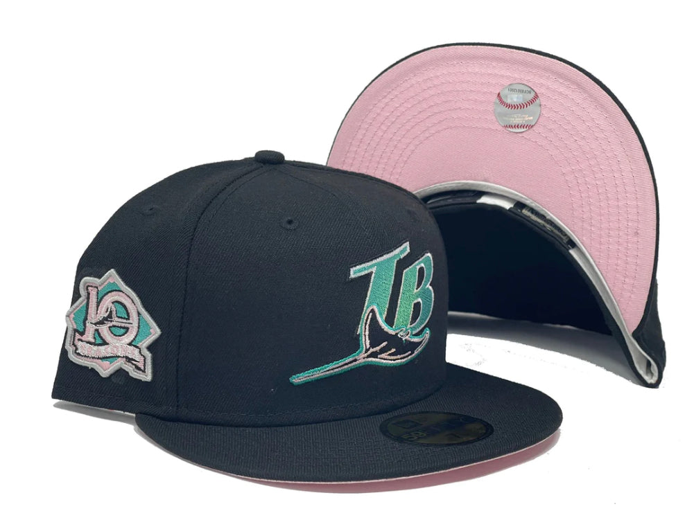 Tampa Bay Devil Rays 10th Seasons Black Pink Brim New Era Fitted Hat