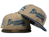 ATLANTA BRAVES 30TH ANNIVERSARY CAMEL BROWN VISOR ICY BRIM NEW ERA FITTED HAT