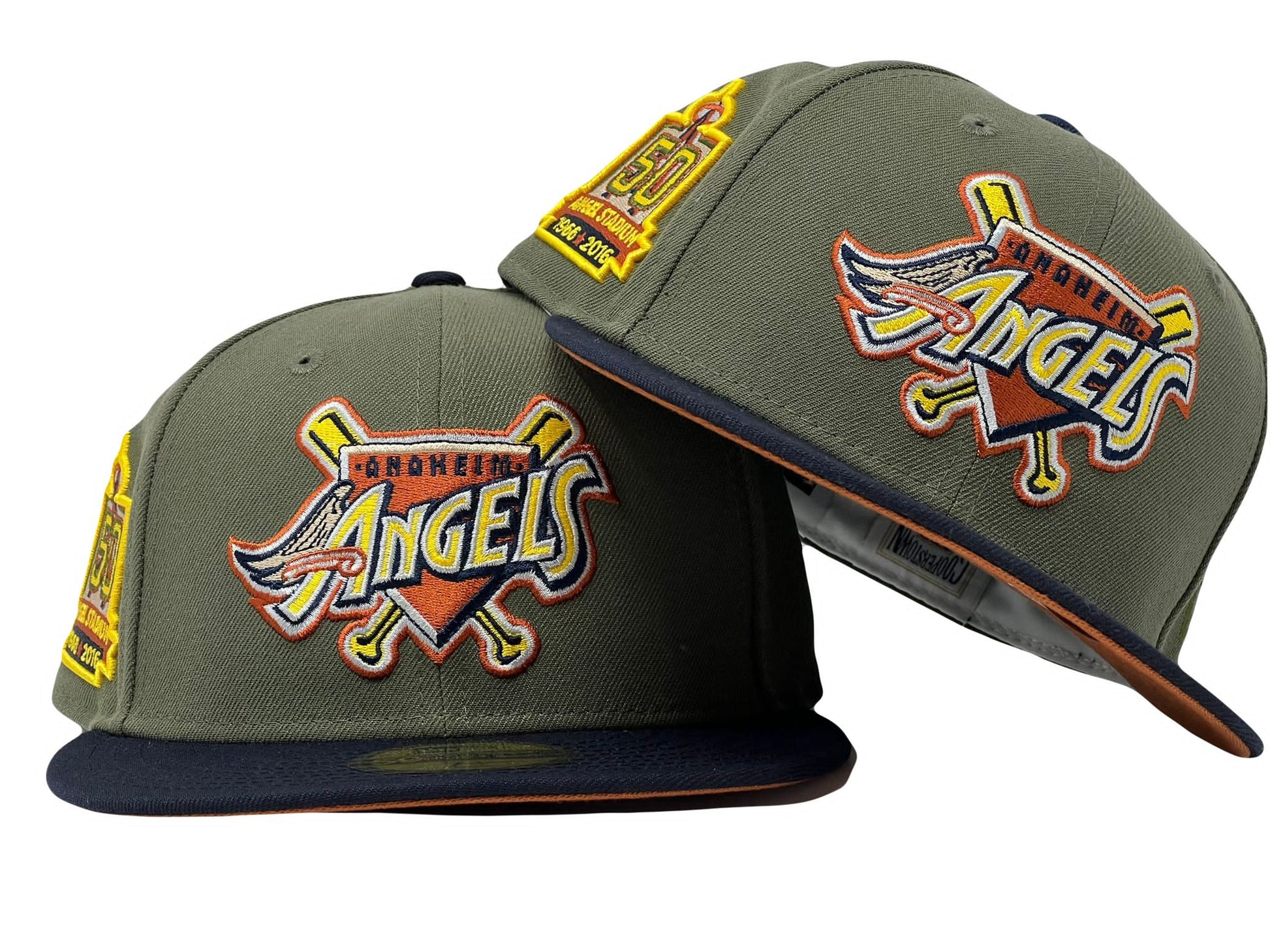 Anahiem Angels 50th Anniversary Olive Navy Visor Rust Orange Brim New Era Fitted Hat