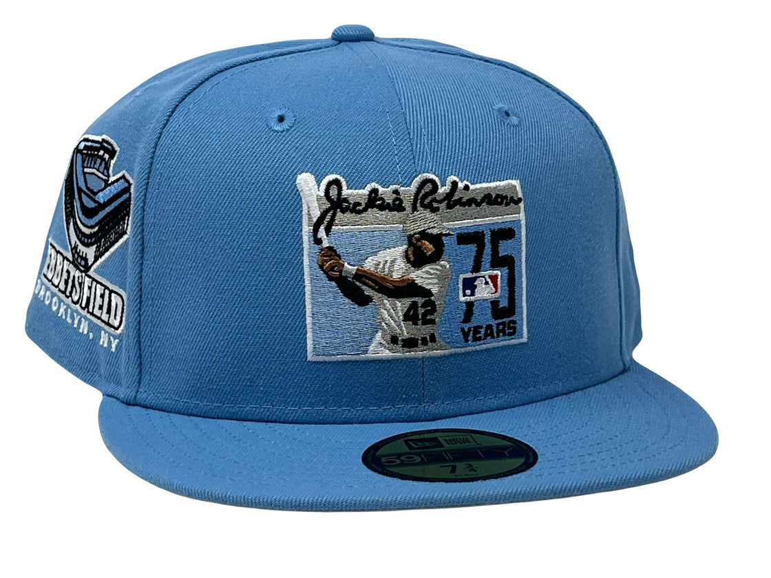 JACKIE ROBINSON 75TH ANNIVERSARY EBBETS FIELD SKY BUE GRAY BRIM NEW ERA FITTED HAT
