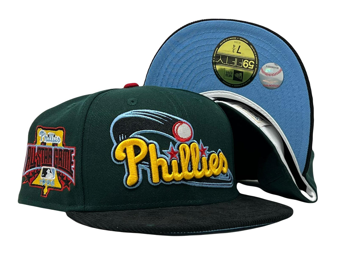 Philadelphia Phillies 1996 All Star Game Dark Green Black Corduroy Visor Icy Brim New Era Fitted Hat