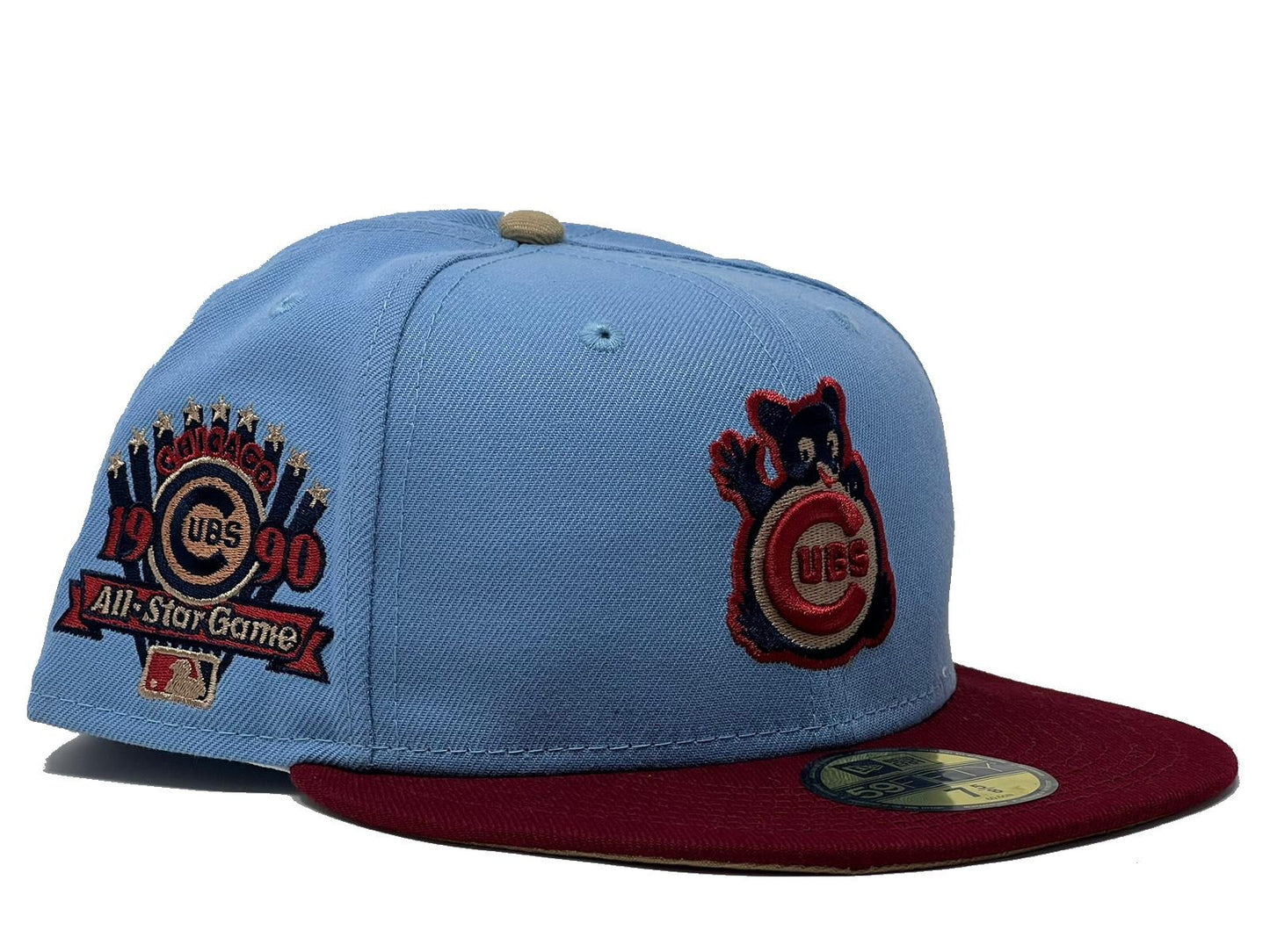 Chicago Cubs 1990 All Star Game Sky Burgandy Toast Brim New Era Fitted Hat