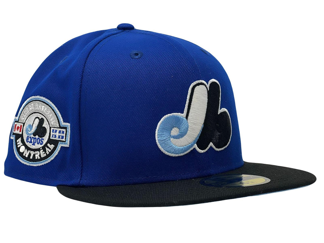 MONTREAL EXPOS ROYAL BLACK VISOR ICY BRIM NEW ERA FITTED HAT