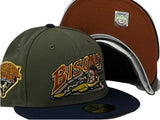 Bufallo Bisons International League Live Green Navy Visor Rust Orange Brim New Era Fitted Hat