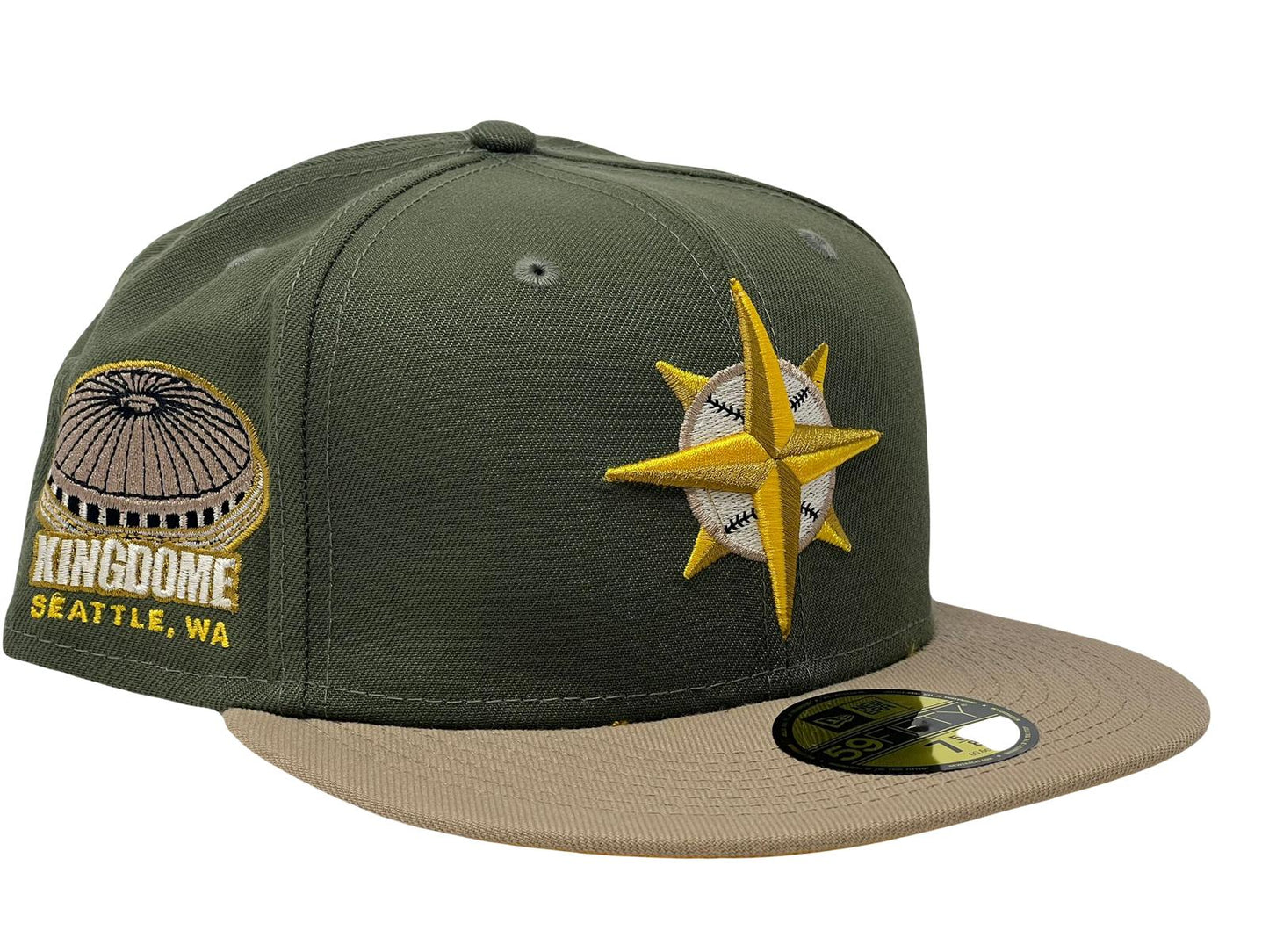 Seattle Mariners Kingdome Stadium Olive Crown Camel Visor Fitted Hats