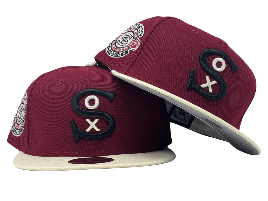 CHICAGO WHITE SOX 2017 WORLD SERIES BURGUNDY CHROME VISOR GRAY BRIM NEW ERA FITTED HAT