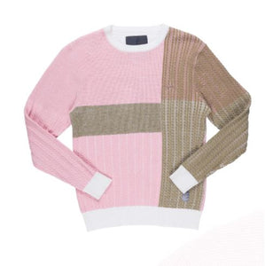 Men's Cable Knit Color Block Crew Sweater ROSE